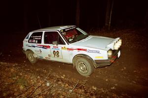 Bob Nielsen / Brett Corneliusen VW GTI at speed on SS8, Bob Lake.