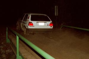 Bob Nielsen / Brett Corneliusen VW GTI at speed across the final bridge on SS10, Menge Creek.