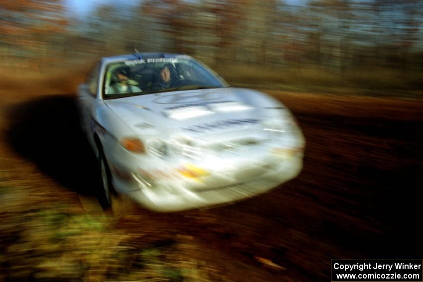 Paul Choiniere / Jeff Becker Hyundai Tiburon at speed on the practice stage.