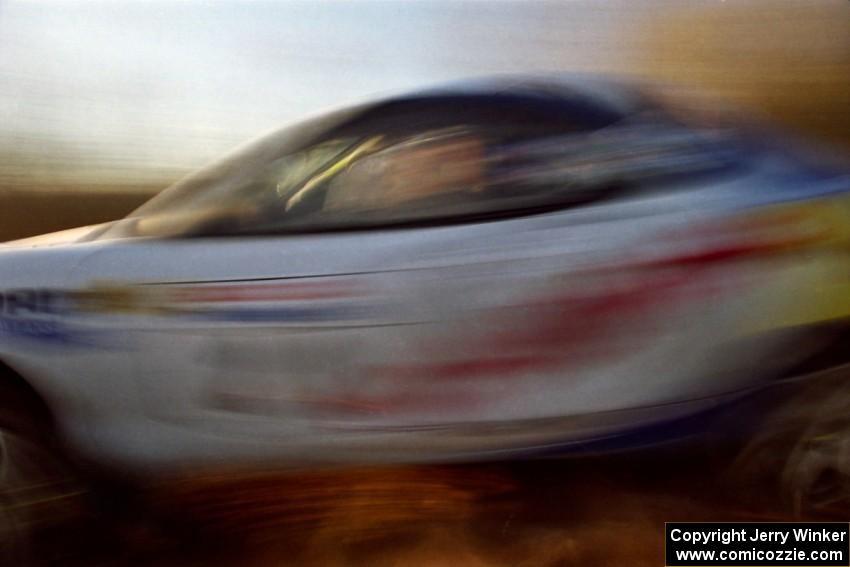 Paul Choiniere / Jeff Becker Hyundai Tiburon at speed on the practice stage.