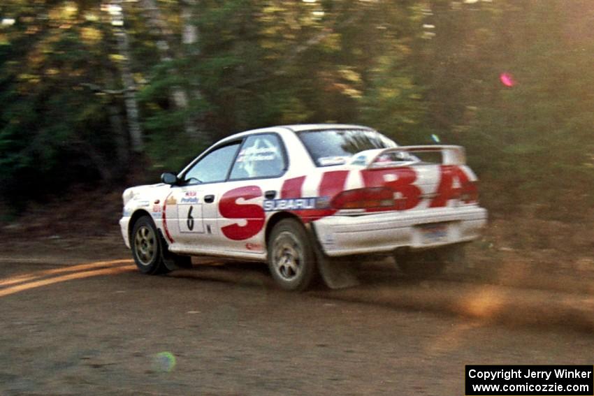 Henry Krolikowski / Cindy Krolikowski Subaru WRX STi at speed near the finish of SS1, Herman.