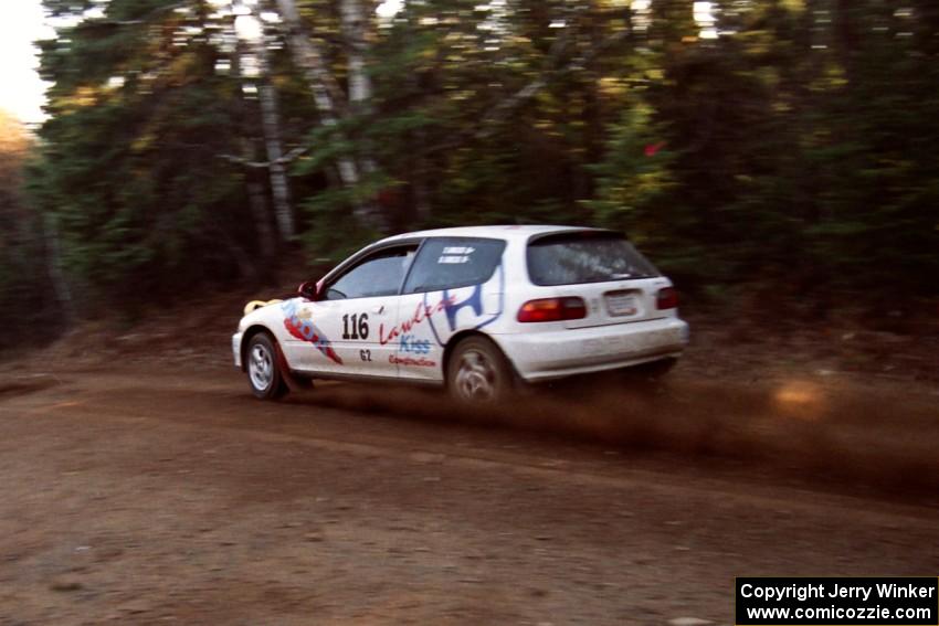 Tom Lawless / Brendan Lawless Honda Civic at speed near the finish of SS1, Herman.