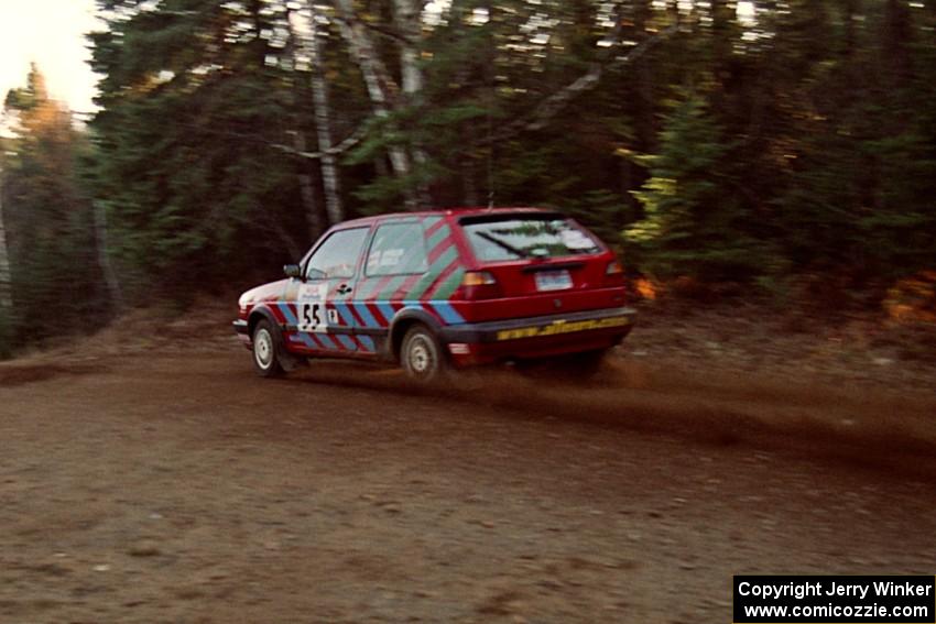 Brian Vinson / Richard Beels VW GTI at speed near the finish of SS1, Herman.