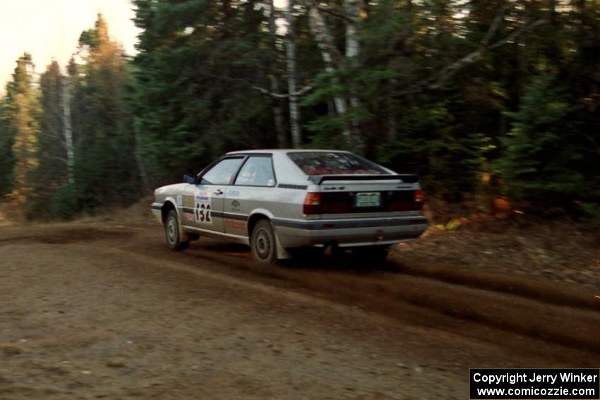 Bob Burtis / Rick Burtis Audi Quattro Coupe at speed near the finish of SS1, Herman.