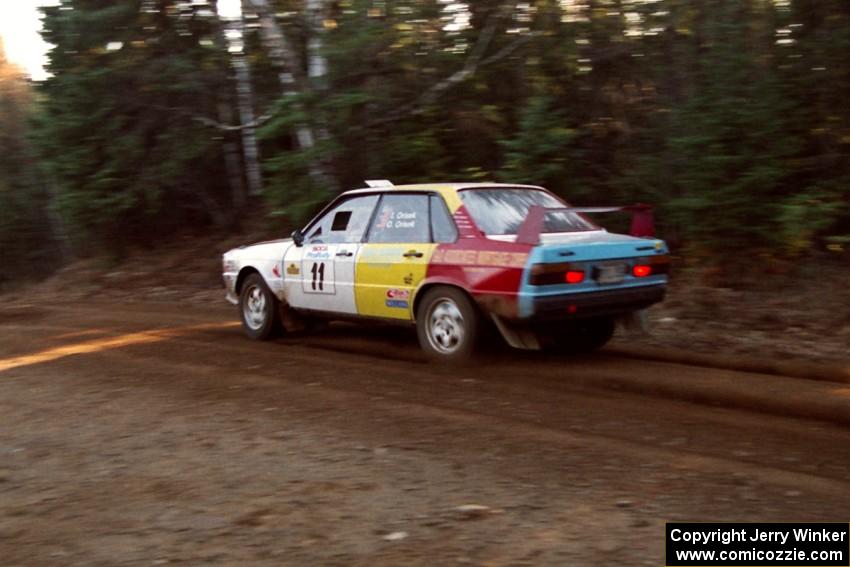 Ivan Orisek / Olga Orisek Audi 4000 Quattro at speed near the finish of SS1, Herman.