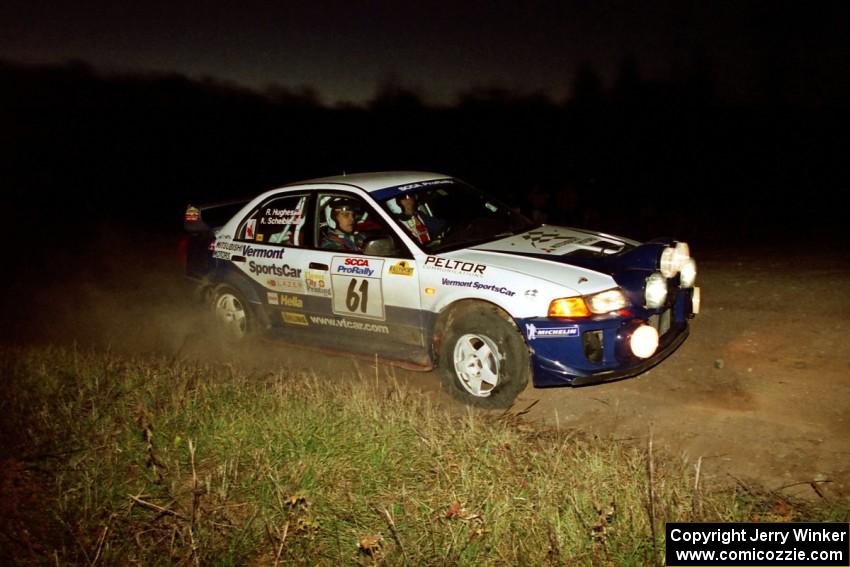 Karl Scheible / Russ Hughes Mitsubishi Lancer Evo V at the spectator corner on SS4, Far Point I.