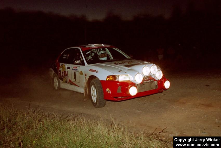 Garen Shrader / Michael Fennell Mitsubishi Lancer Evo IV at the spectator corner on SS4, Far Point I.