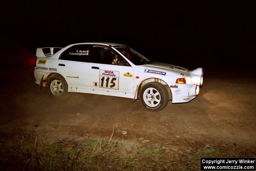 Seamus Burke / Frank Cunningham Mitsubishi Lancer Evo IV at the spectator corner on SS4, Far Point I.