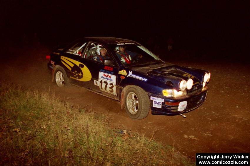 Patrick Lilly / Mark McAllister Subaru WRX at the spectator corner on SS4, Far Point I.