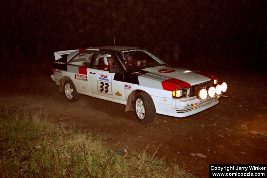 Jim Warren / Chuck Binder Audi Quattro Coupe at the spectator corner on SS4, Far Point I.