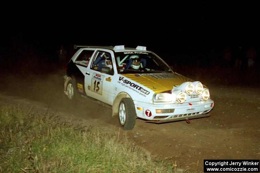 Brad Hawkins / Adrian Wintle VW GTI at the spectator corner on SS4, Far Point I.