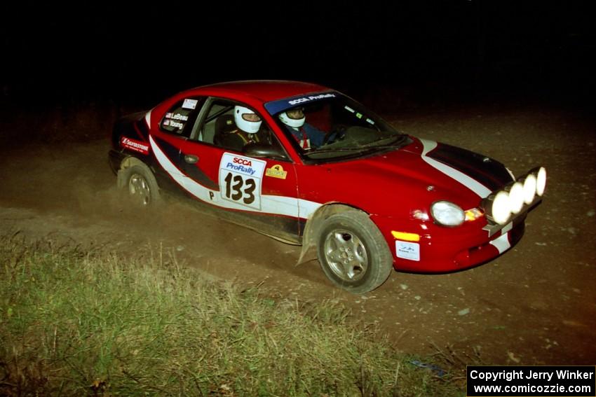 Tom Young / Jim LeBeau Dodge Neon ACR at the spectator corner on SS4, Far Point I.