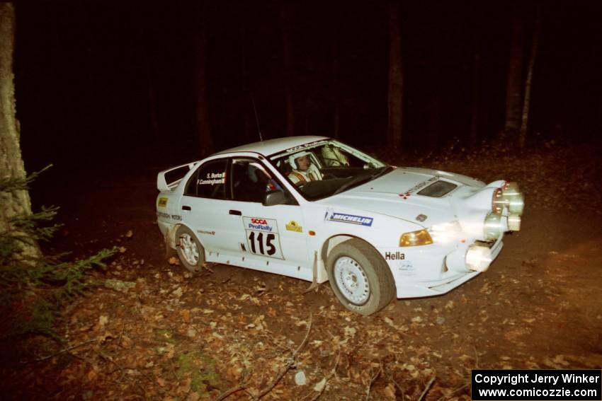 Seamus Burke / Frank Cunningham Mitsubishi Lancer Evo IV at speed on SS8, Bob Lake.