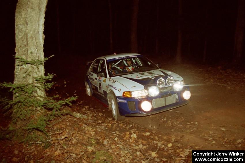 Karl Scheible / Russ Hughes Mitsubishi Lancer Evo V at speed on SS8, Bob Lake.