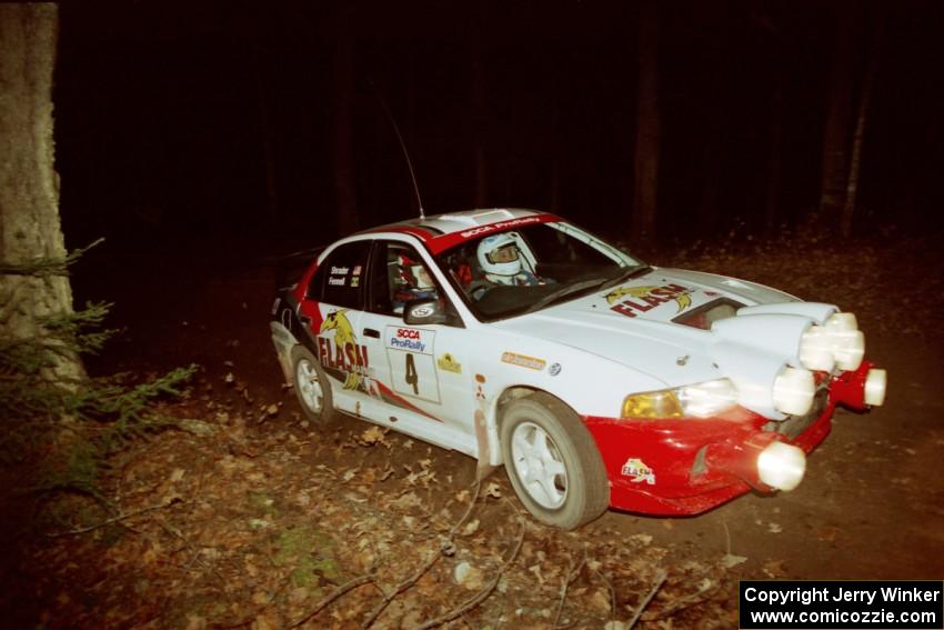 Garen Shrader / Michael Fennell Mitsubishi Lancer Evo IV at speed on SS8, Bob Lake.