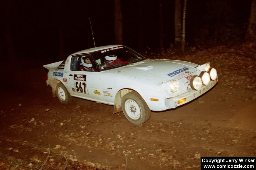 Steve Nowicki / David Stone Mazda RX-7 at speed on SS8, Bob Lake.