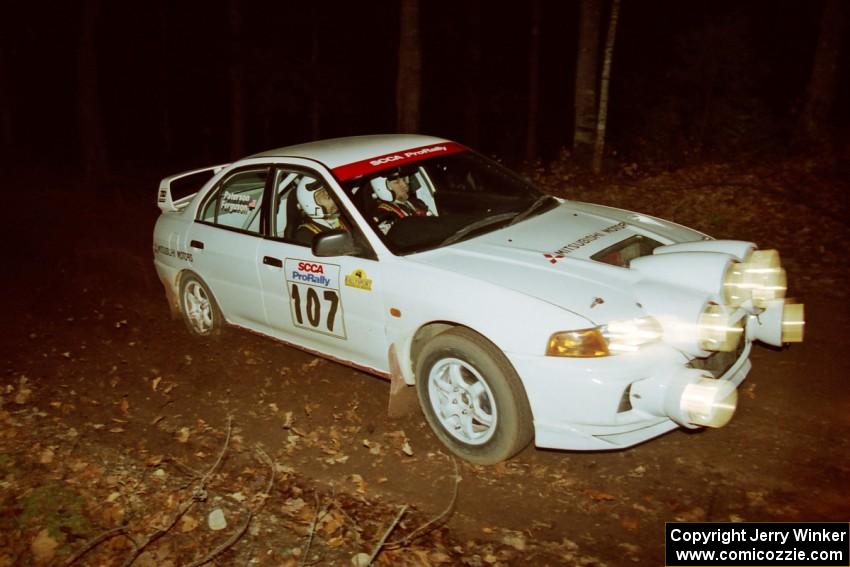 Tim Paterson / Scott Ferguson Mitsubishi Lancer Evo IV at speed on SS8, Bob Lake.