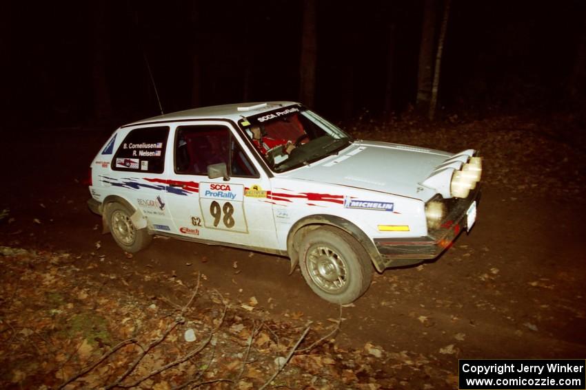 Bob Nielsen / Brett Corneliusen VW GTI at speed on SS8, Bob Lake.