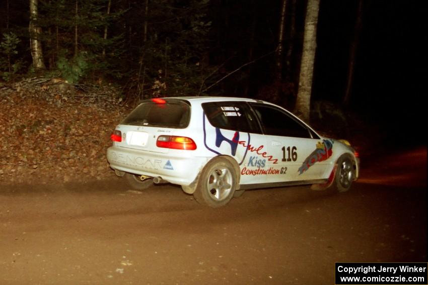 Tom Lawless / Brendan Lawless Honda Civic at speed on SS8, Bob Lake.