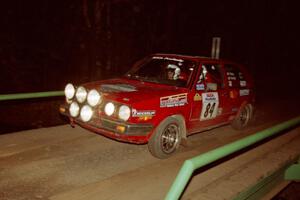 J.B. Niday / Al Kintigh VW GTI at speed across the final bridge on SS10, Menge Creek.