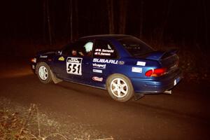 Mark Sarnecki / Rick Hansen Subaru Impreza 2.5RS at speed near the end of SS10, Menge Creek.