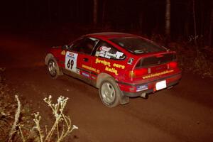 Charles Sherrill / Mark Rea Honda CRX Si at speed near the end of SS10, Menge Creek.