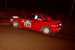 Phil Schmidt / Steve Irwin Toyota MR-2 at speed near the end of SS10, Menge Creek.