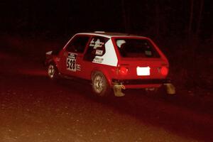 Jason Lajon / John Adleman VW GTI at speed near the end of SS10, Menge Creek.