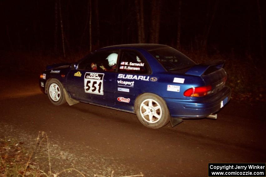 Mark Sarnecki / Rick Hansen Subaru Impreza 2.5RS at speed near the end of SS10, Menge Creek.