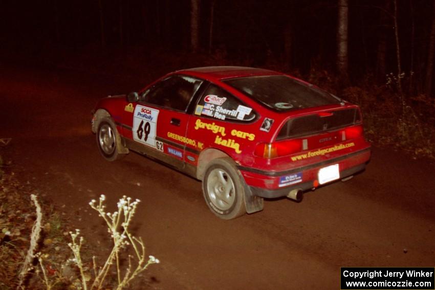 Charles Sherrill / Mark Rea Honda CRX Si at speed near the end of SS10, Menge Creek.