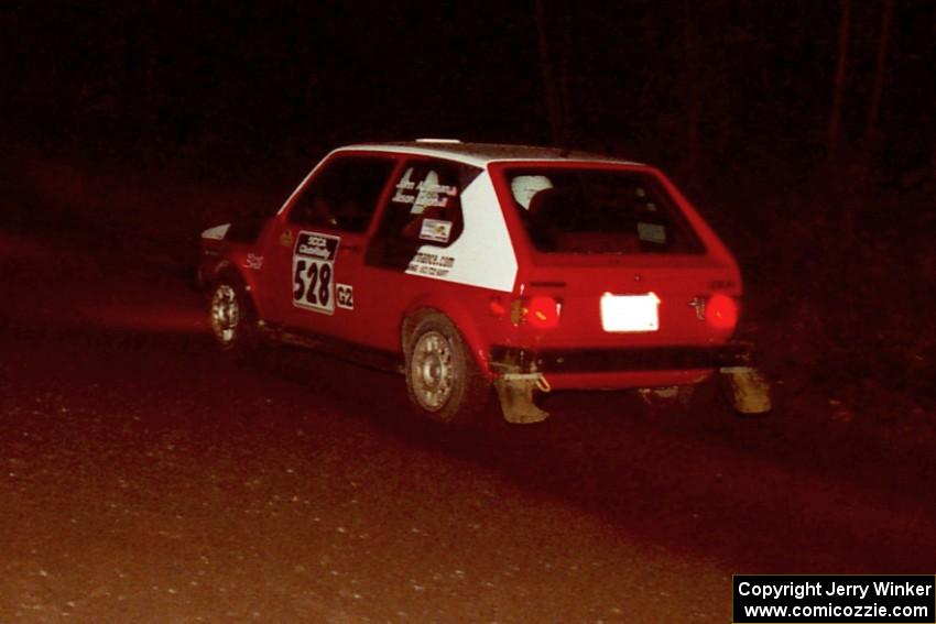 Jason Lajon / John Adleman VW GTI at speed near the end of SS10, Menge Creek.