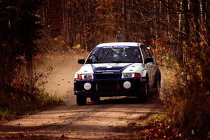 Karl Scheible / Russ Hughes Mitsubishi Lancer Evo V at speed near the finish of SS11, Gratiot Lake I.