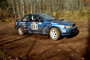 Mark Sarnecki / Rick Hansen Subaru Impreza 2.5RS at the final corner of SS11, Gratiot Lake I.