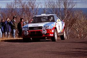 George Plsek / Alex Gelsomino Audi S2 Quattro at the final yump on SS13, Brockway Mountain.