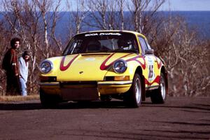 Dennis Chizma / Claire Chizma Porsche 911 at the final yump on SS13, Brockway Mountain.