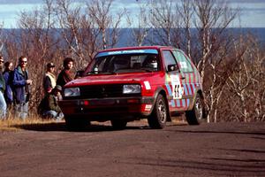 Brian Vinson / Richard Beels VW GTI at the final yump on SS13, Brockway Mountain.