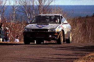 Jonathan Ryther / Janice Damitio Subaru Impreza 2.5RS at the final yump on SS13, Brockway Mountain.