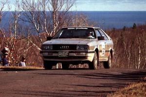 Bob Burtis / Rick Burtis Audi Quattro Coupe at the final yump on SS13, Brockway Mountain.