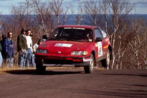 Charles Sherrill / Mark Rea Honda CRX Si at the final yump on SS13, Brockway Mountain.