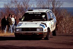 Eric Burmeister / Mark Buskirk VW GTI at the final yump on SS13, Brockway Mountain.