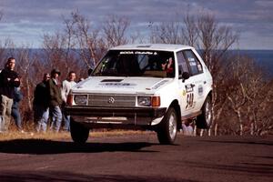 John Zoerner / John Shepski Dodge Omni GLH Turbo at the final yump on SS13, Brockway Mountain.