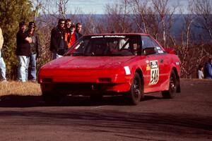 Steve Irwin / Phil Schmidt Toyota MR-2 at the final yump on SS13, Brockway Mountain.