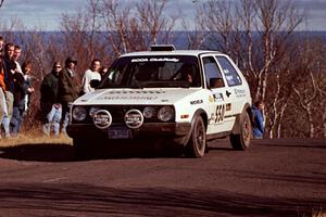 Aaron Hatz / Brendan Higgins VW GTI  at the final yump on SS13, Brockway Mountain.