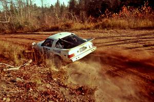 Steve Nowicki / David Stone Mazda RX-7 at speed near the end of SS17, Gratiot Lake II.