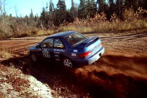 Mark Sarnecki / Rick Hansen Subaru Impreza 2.5RS at speed near the end of SS17, Gratiot Lake II.