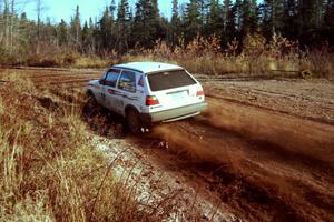 Bob Nielsen / Brett Corneliusen VW GTI at speed near the end of SS17, Gratiot Lake II.