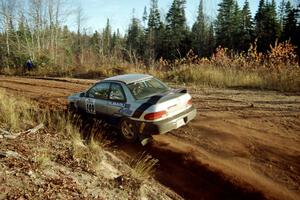 Jonathan Ryther / Janice Damitio Subaru Impreza 2.5RS at speed near the end of SS17, Gratiot Lake II.