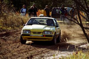 Don Rathgeber / Jimmy Brandt Ford Mustang LX at speed near the end of SS17, Gratiot Lake II.