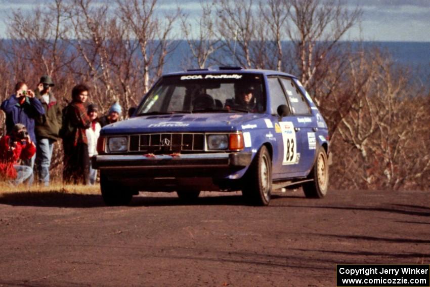 Mark Utecht / Brenda Corneliusen Dodge Omni GLH Turbo at the final yump on SS13, Brockway Mountain.