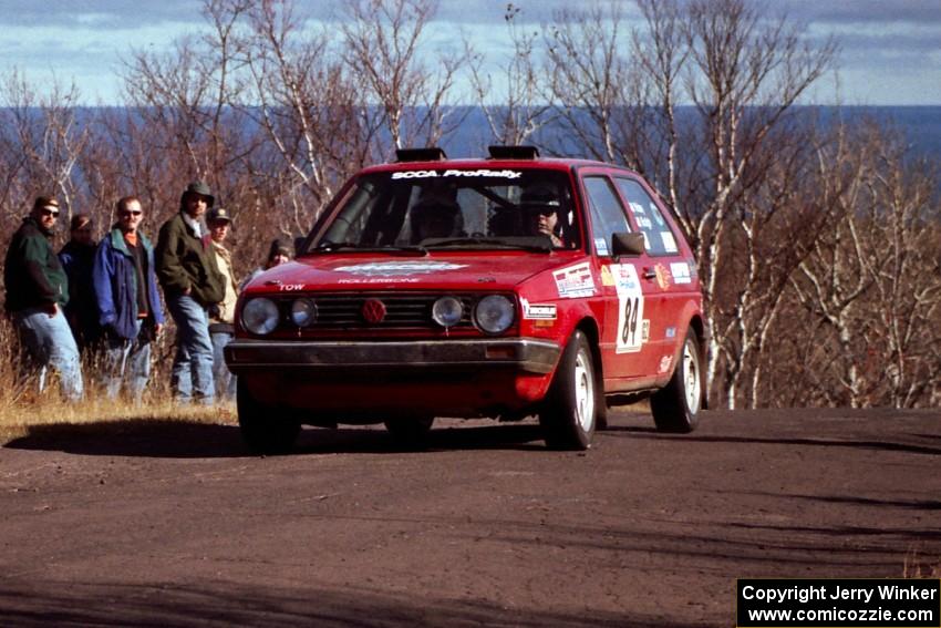 J.B. Niday / Al Kintigh VW GTI at the final yump on SS13, Brockway Mountain.